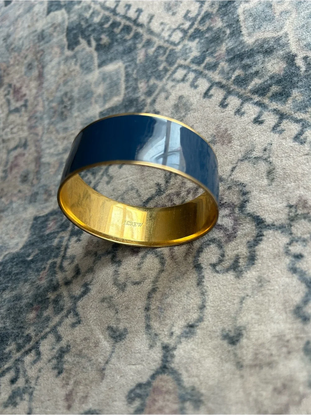 Vintage J.Crew Wide Navy Blue Enamel Cuff Gold Tone Rim Bangle Bracelet